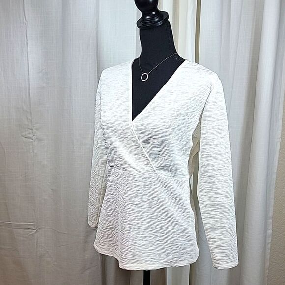 Ann Taylor Factory Off-White Faux Wrap VNeck Blouse - Picture 8 of 16